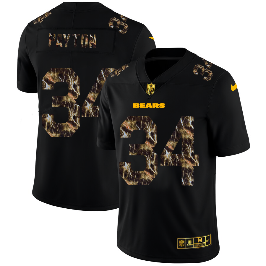 2020 Chicago Bears #34 Walter Payton Men Black Nike Flocked Lightning Vapor Limited NFL Jersey